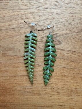 Handmade Fern Leaf Resin Earrings with white gold